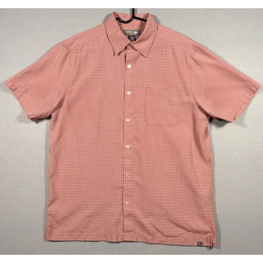 Urban Pipeline Up Men's Button Up Short Sleeve Collared Shirt - Salmon - Size L